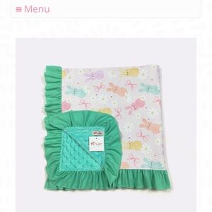 Bunny Print Pastel Peeps Ruffle Baby Blanket Boutique NWT